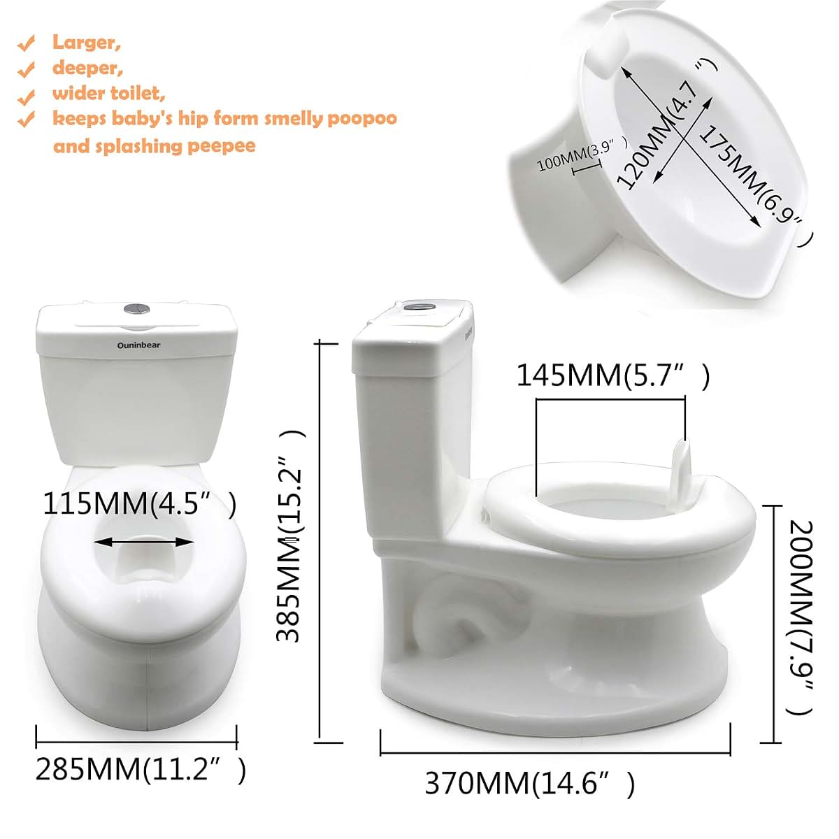 HongK- Portable Potty Training Toilet with Life-Like Flush Button & Sound for Toddlers Kids, White [P/N: (photo 3)