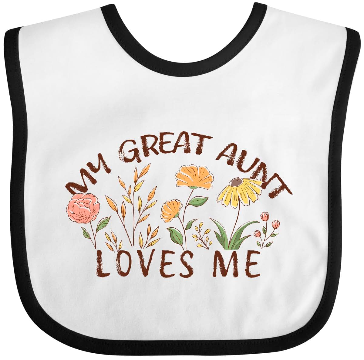 InkTastic My Great Aunt Loves Me Baby Bib | Floral Print Cotton Accessory
