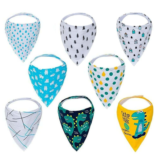 Kawaii Baby Essentials Bandana Bib Scarf Burp Cloth Feeding Teething Drooling 8-Pack (Blue Dream)