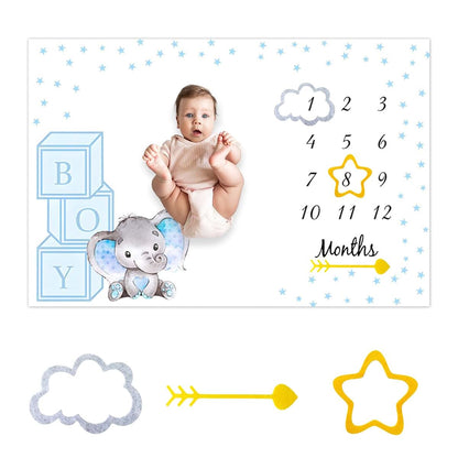 Blue Little Stars Elephant Milestone Blanket for Photography Backdrop