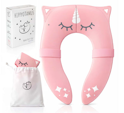 Hippypotamus Travel Potty Seat for Toddler - No-Pinch Folding Potty Training Seat - Non-Slip Silicone Grips - Includes