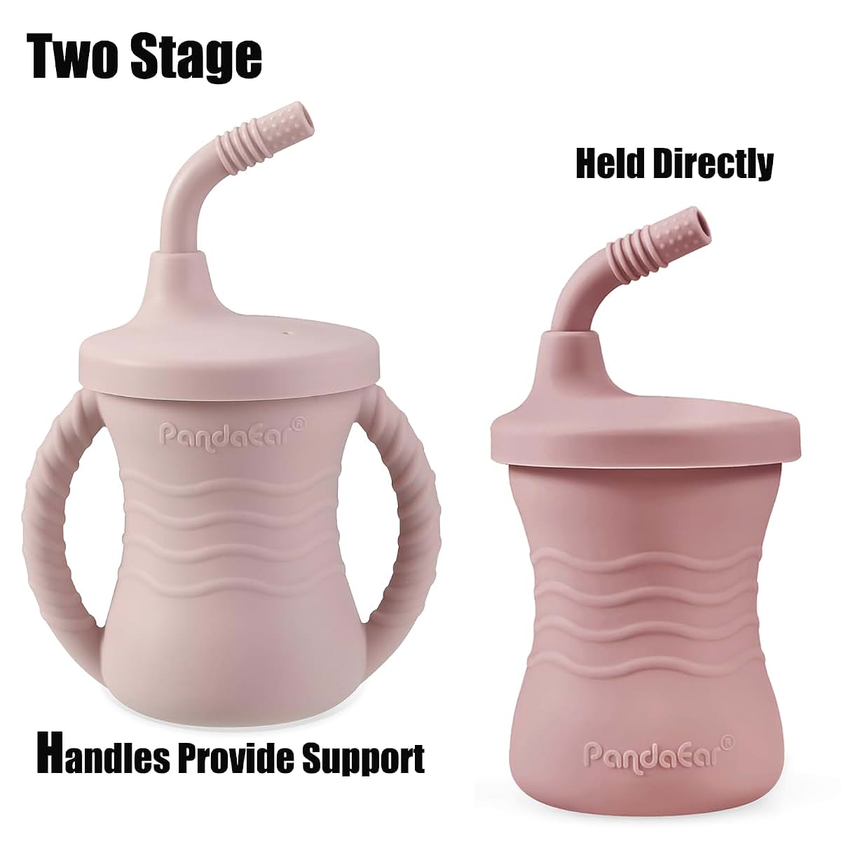 PandaEar Silicone Baby Sippy Cups 2-Pack 3-in-1 Training Set, 5oz, Pink