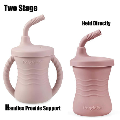 PandaEar Silicone Baby Sippy Cups 2-Pack 3-in-1 Training Set, 5oz, Pink