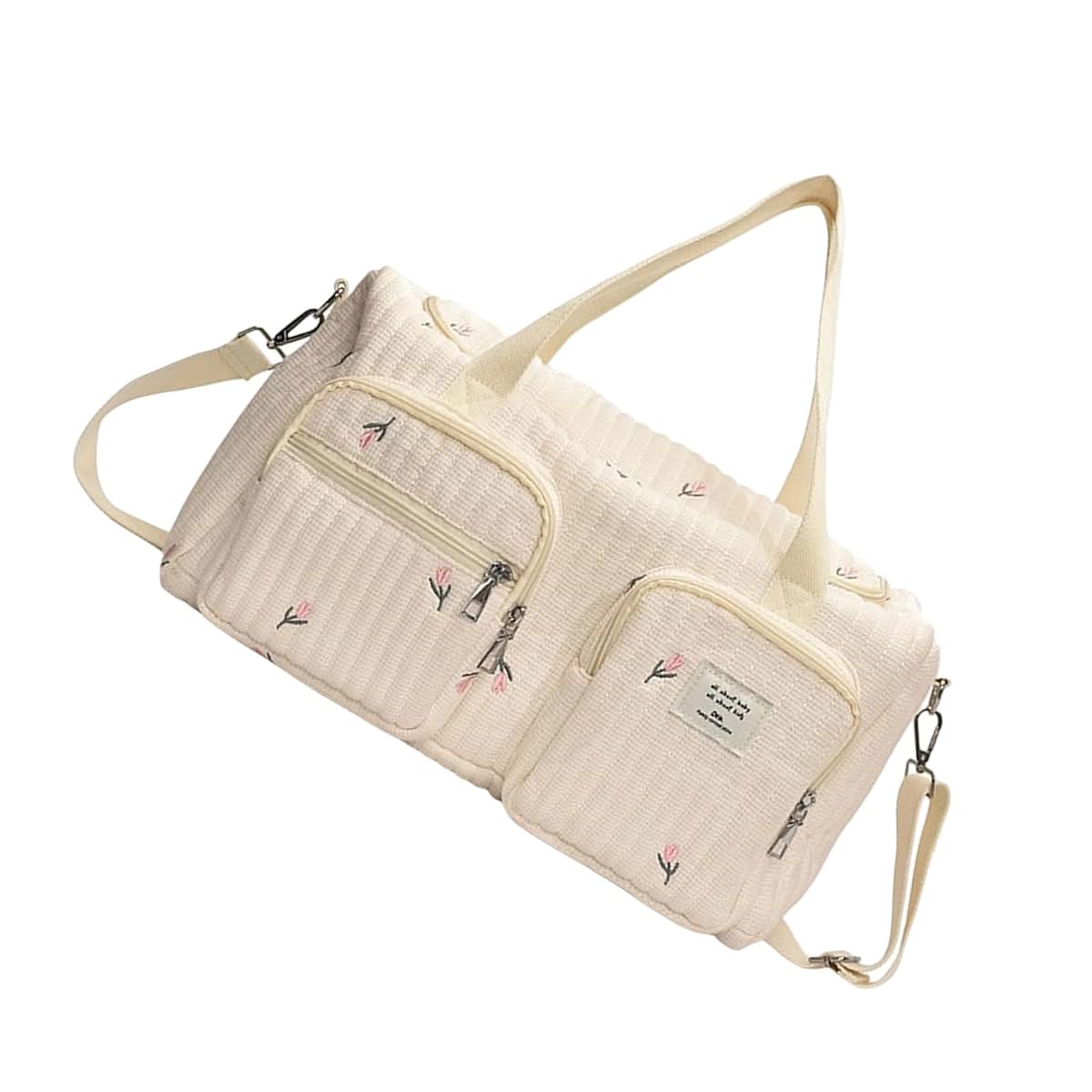 KMGDM Cartoon Embroidery Baby Nappy Case Diaper Changing Bag Large Capacity Cotton Organiser with Shoulder Strap (photo 4)