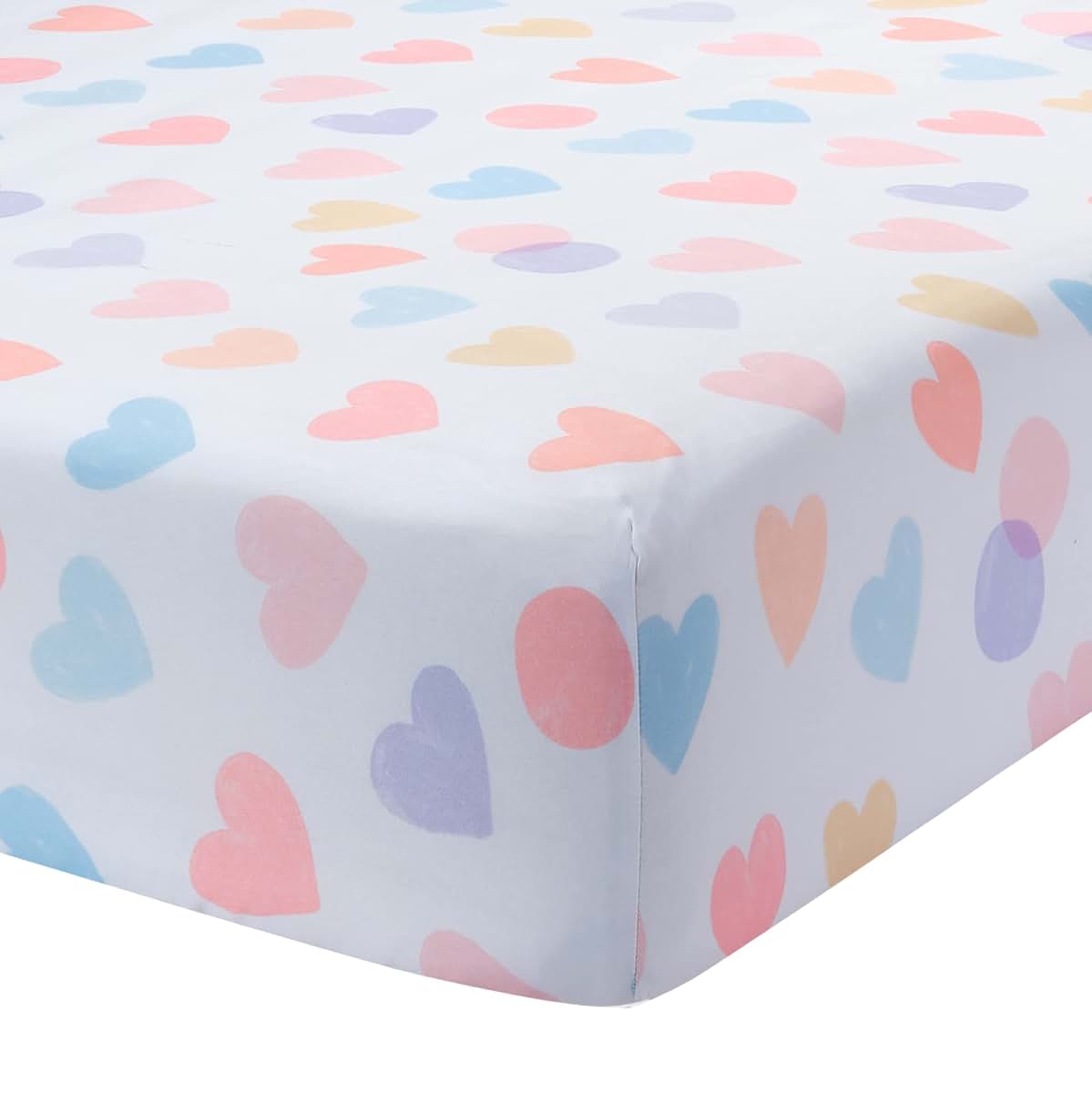 Bedtime Originals Rainbow Hearts Fitted Crib Sheet, White/Peach/Purple