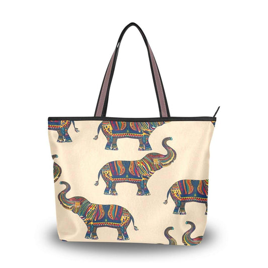 Loancwa Colorful Elephant Floral Print Tote Bag, Diaper pack,Large shoulder bag for multiple purposes, 17.72 x 13 x