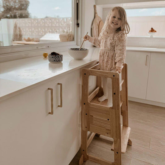 myduckling My Duckling LOLA Deluxe Solid Wood Adjustable Toddler Kitchen Tower Standing Tower Toddler Step stools for
