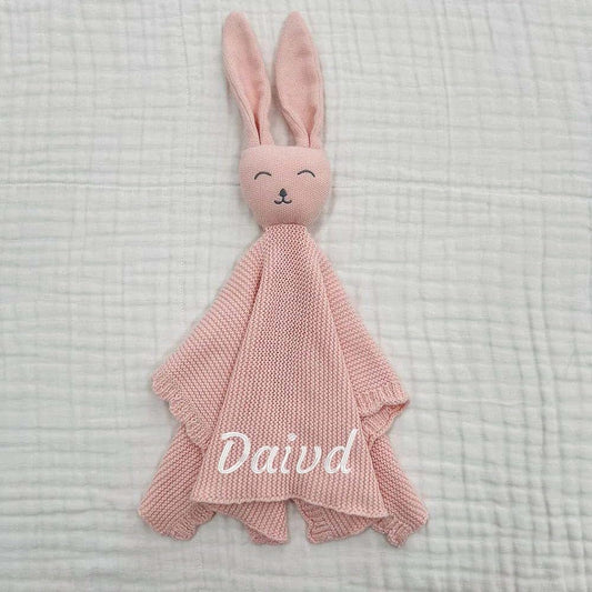 ZoikOm Personalized Baby Gifts Custom Embroidered Name Lovey Animal Stroller Blanket Breathable Cotton Knitted Bunny
