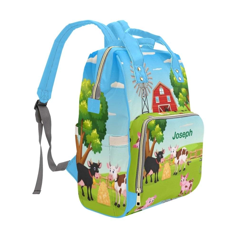 NZOOHY Farm Grass Animals Personalized Diaper Bag Backpack Multi-Function Custom with Name Large Travel Nappy Mommy Bag