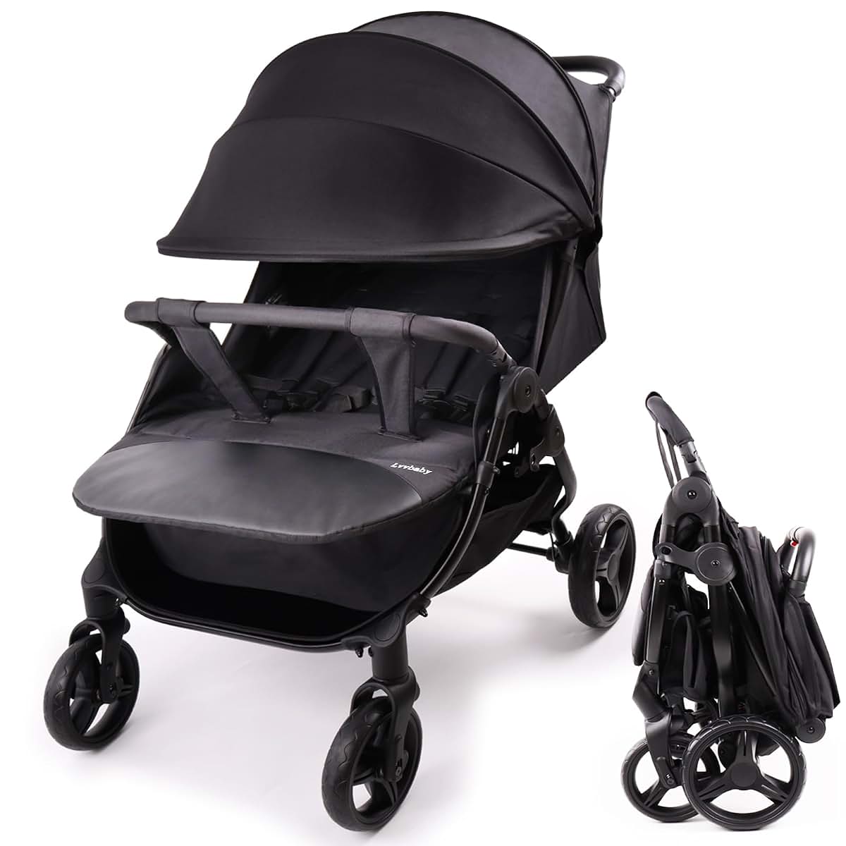 Lvvbaby Double Stroller with Reclining Seats and Large Canopies