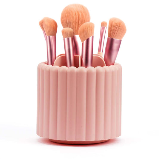 Storicans 360 Rotating Makeup Brush Cup, Pink 7-Slot Organizer