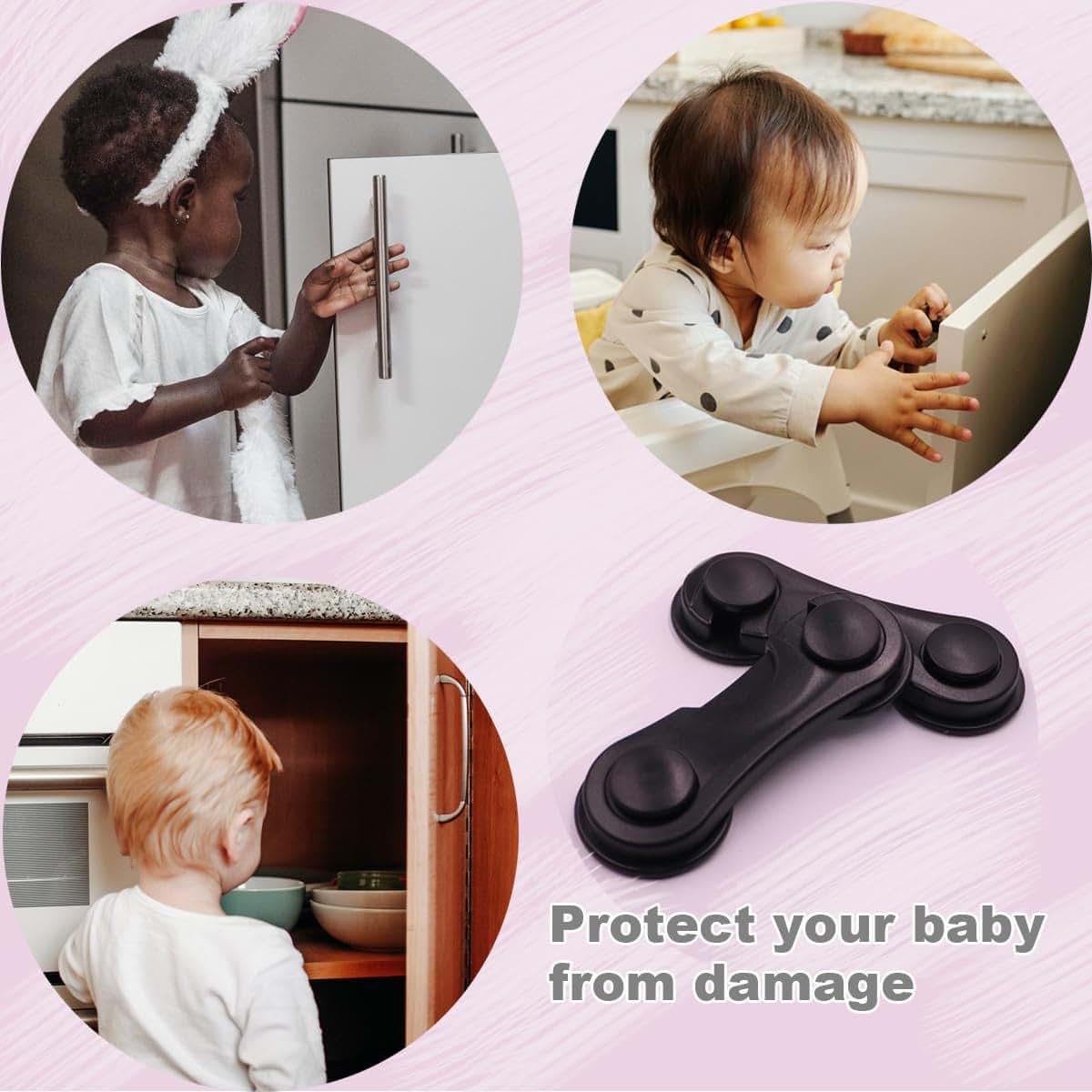 KongNai Childproof Cabinet Locks 10 Pack With Adhesive (Black)