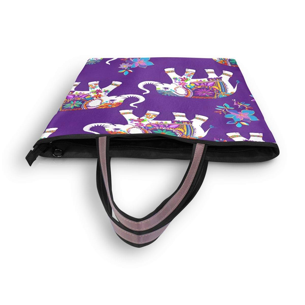 Loancwa Colorful Elephant Floral Print Tote Bag