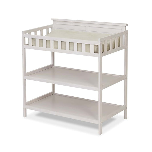 Sorelle Furniture Farmhouse White Changing Table and Changing Pad, Dressing and Diaper Changing Table for Baby Room