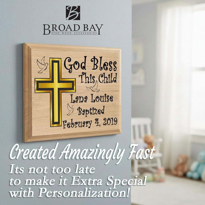 Broad Bay Baptism Gift Plaque – Custom Name and Date Christening Gift for Baby Boys or Girls – Solid Maple Wood