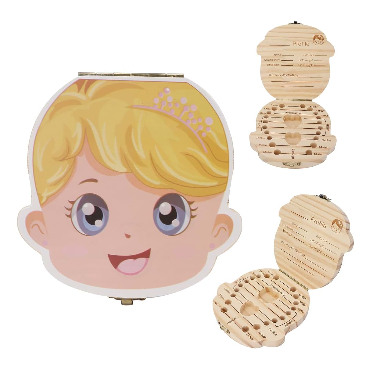 BabyOneStop Baby Wooden Tooth Box With Individual Holes For Primary Teeth Keepsake Type 2
