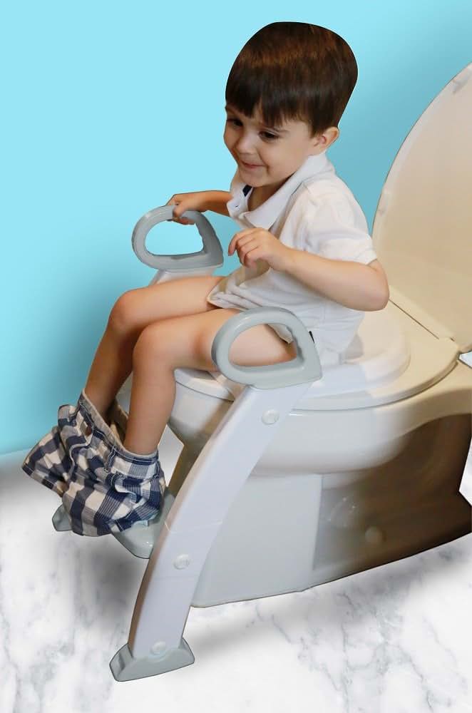 Spuddies Potty With Ladder, White/Gray, Foldable Training Seat (photo 3)