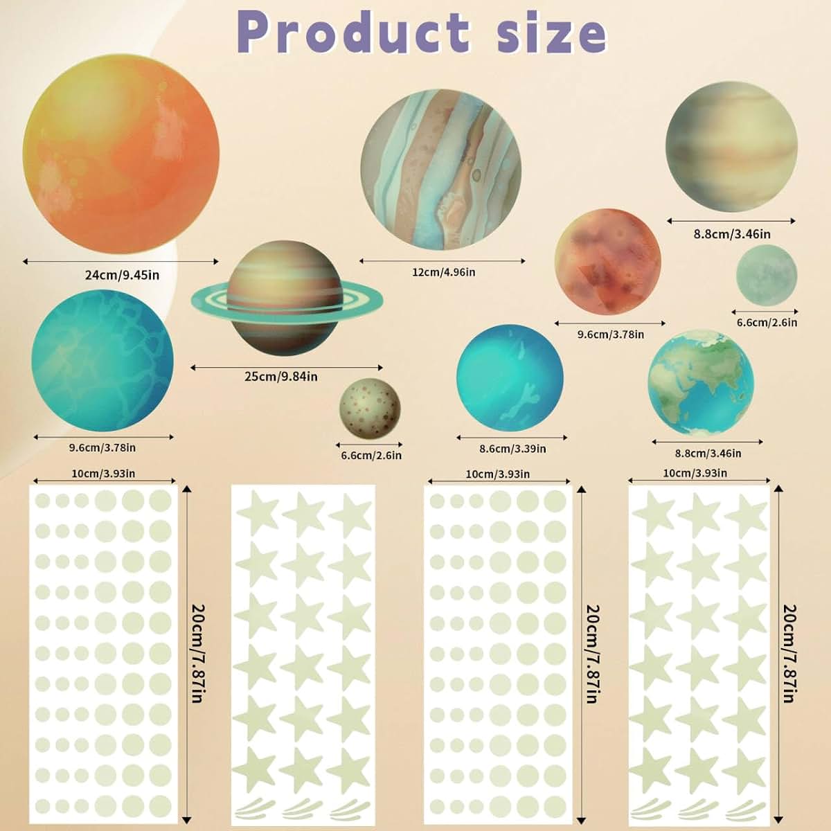 Glow Star and Planet Vinyl Wall Stickers for Nursery Decor (444 Pcs)