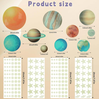 Glow Star and Planet Vinyl Wall Stickers for Nursery Decor (444 Pcs)