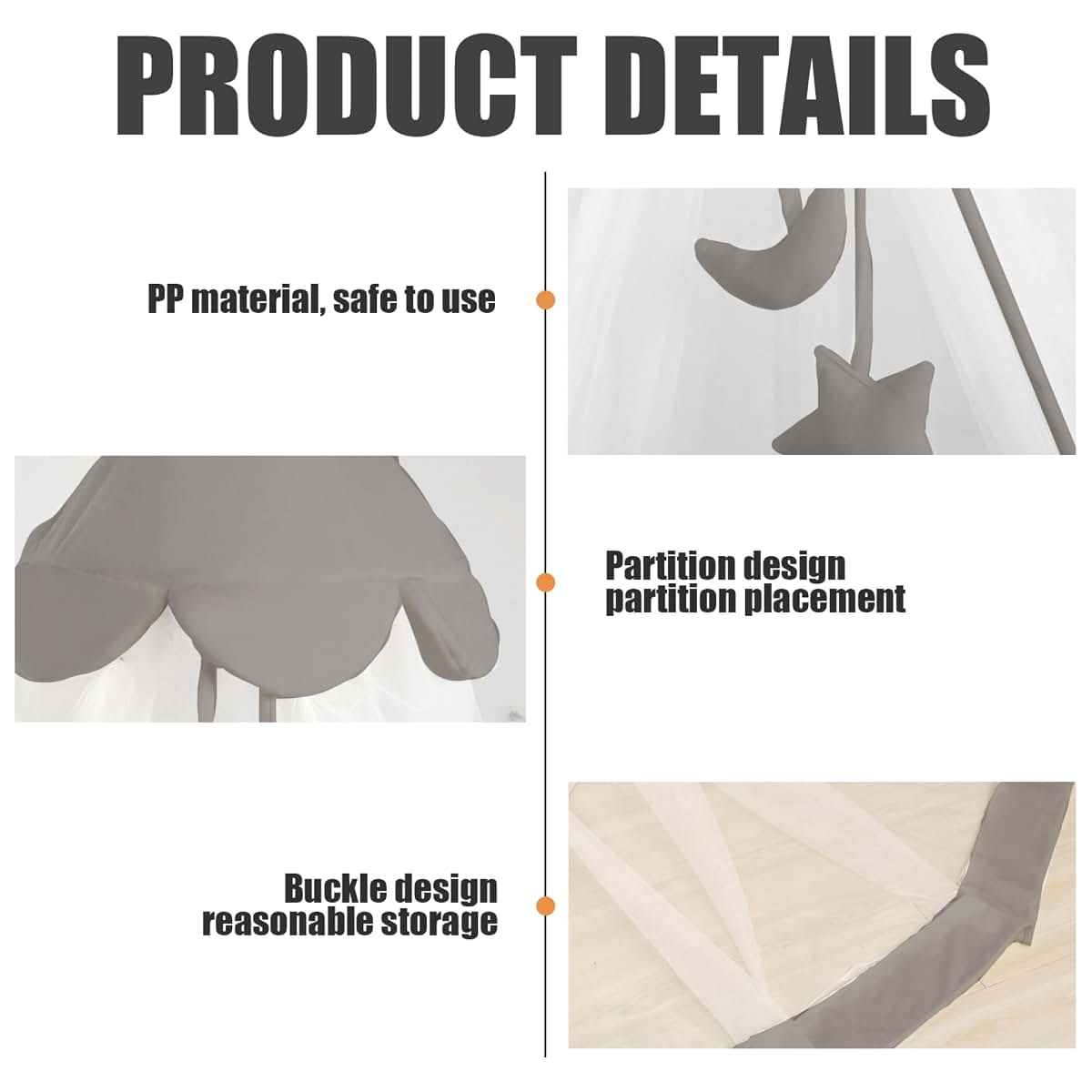 Peosaard Crib Net, Crib Canopy Hanging Fine Mesh Dome-Shape Crib Net to Keep Baby in with Door Flaps & Floor-Hugging (photo 4)