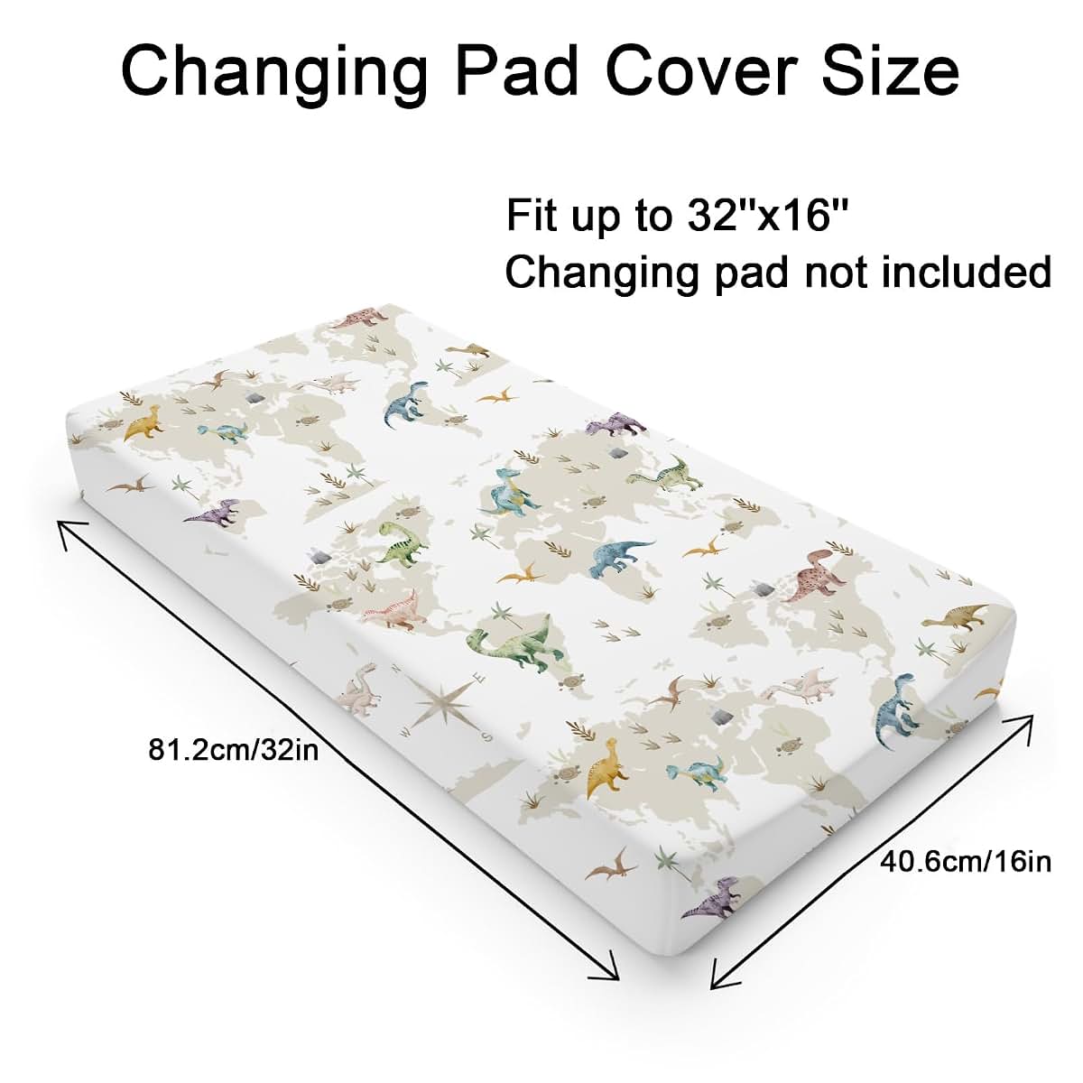 BabyOneStop Colorful Dinosaur Map Fitted Changing Pad Cover
