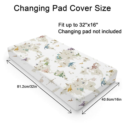 BabyOneStop Colorful Dinosaur Map Fitted Changing Pad Cover