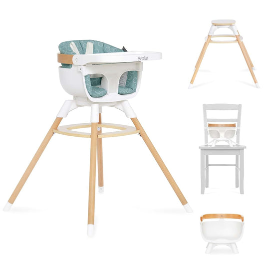 Evolur Ann 4-in-1 High Chair for Baby and Toddler, 360 Rotating Seat, Blue