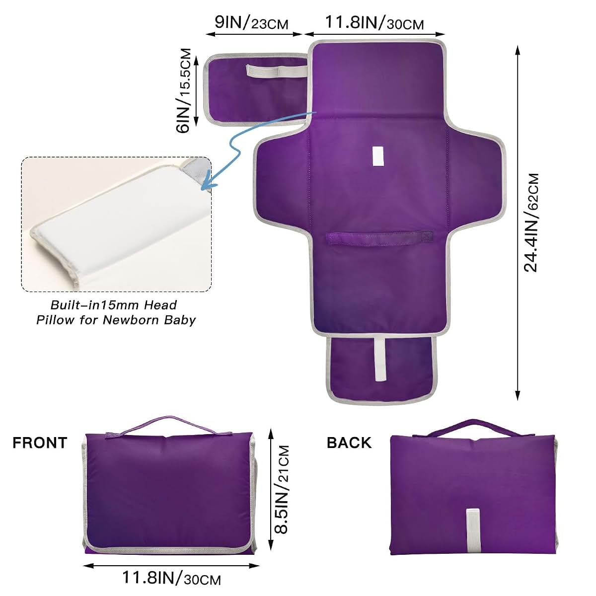 Kigai Portable Diaper Changing Pad – Waterproof Foldable Travel Mat with Pockets, Purple