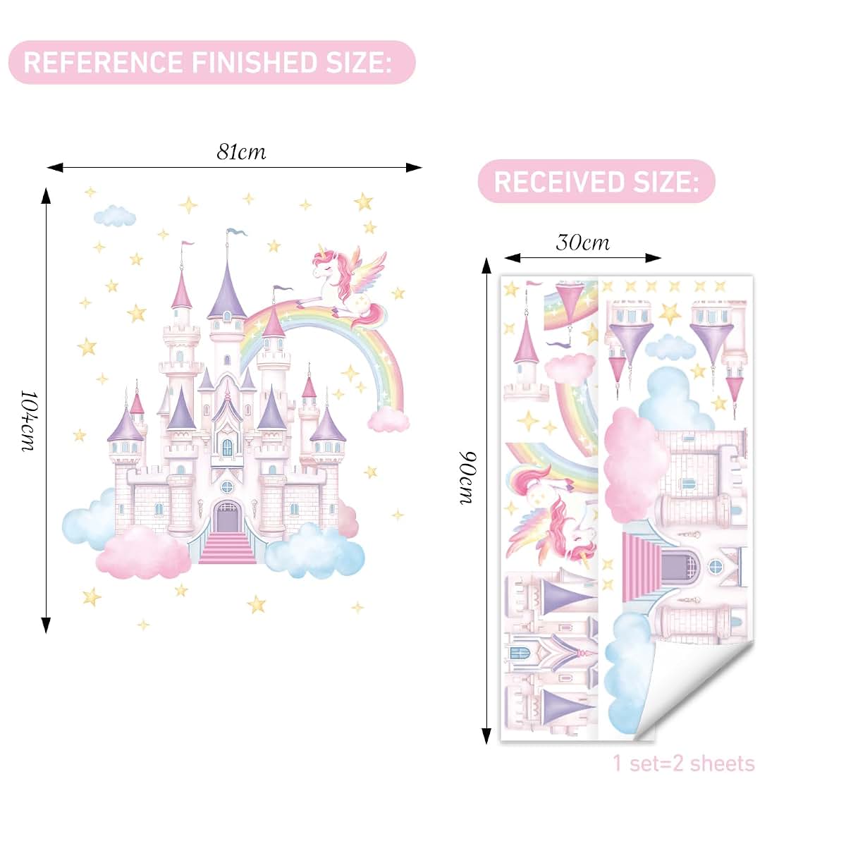 SHUCHING Princess Castle and Unicorn Wall Decal for Nursery