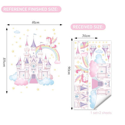 SHUCHING Princess Castle and Unicorn Wall Decal for Nursery