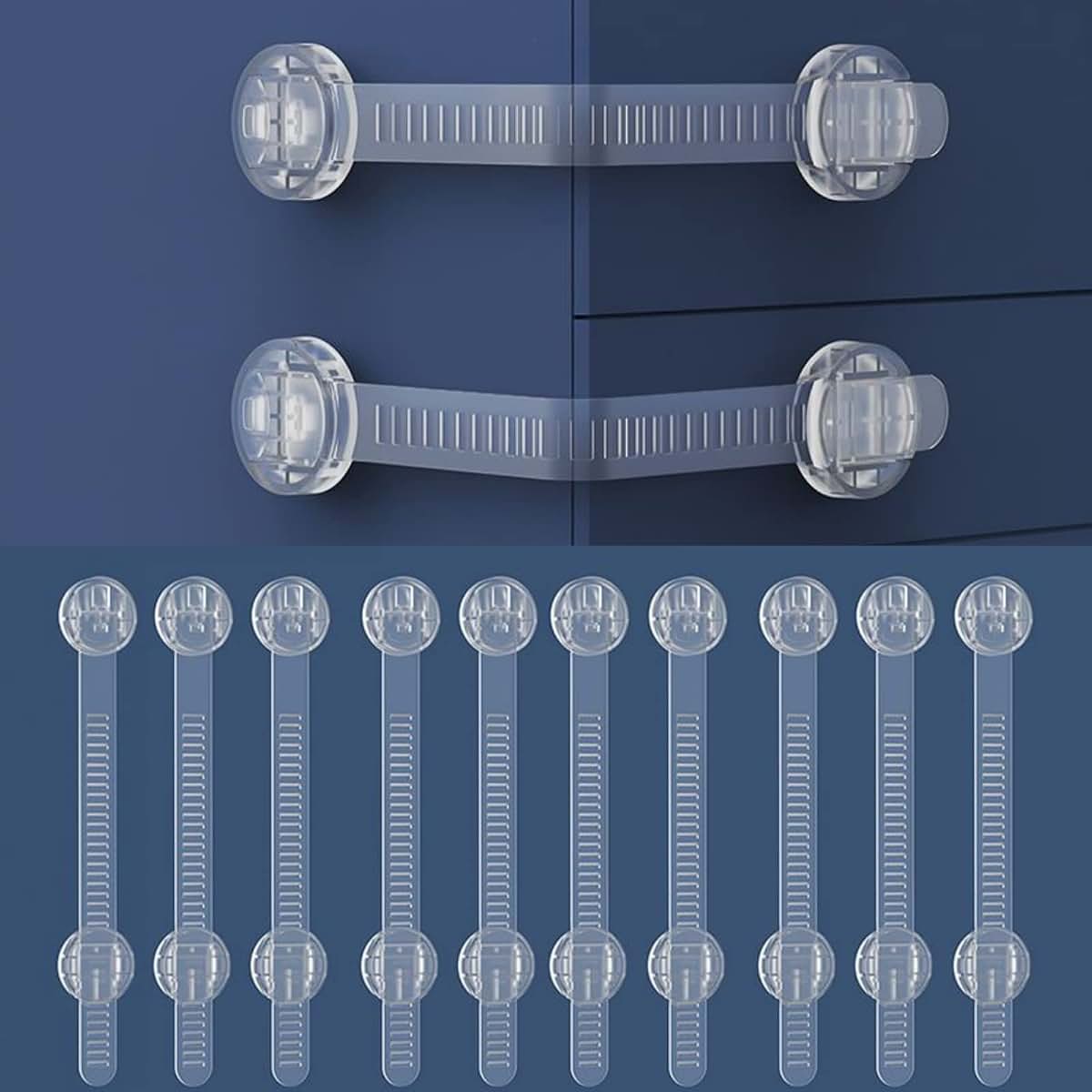 BabyOneStop 12 Pcs Transparent Child Proof Cabinet Locks for Drawers, Fridges, Toilets, Cabinets