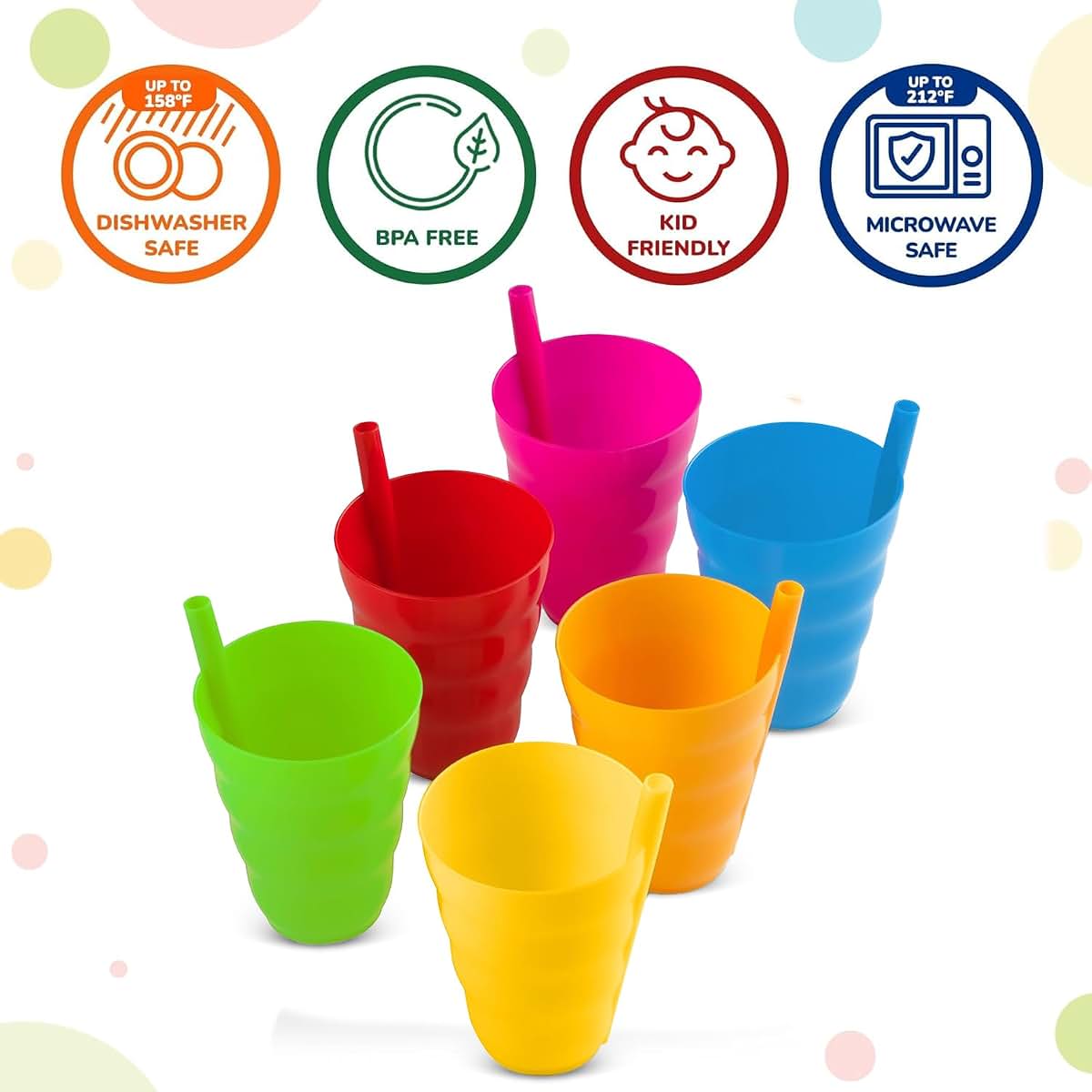 PLASKIDY Kids Cups With Straw - Set Of 6 Toddler Cups 10 Oz (photo 2)