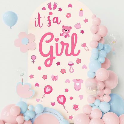 BabyOneStop Pink Girl Gender Reveal Party Backdrop Wall Decals