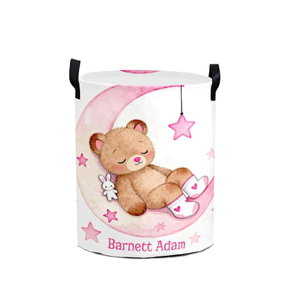 Joyestore Cute Teddy Bear Pink Moon Storage Bin, Waterproof Oxford Fabric Clothes Basket Organizer for Laundry
