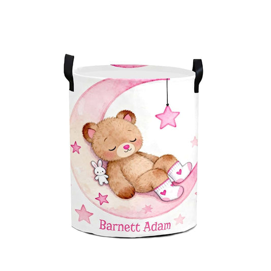 Joyestore Cute Teddy Bear Pink Moon Storage Bin, Waterproof Oxford Fabric Clothes Basket Organizer for Laundry