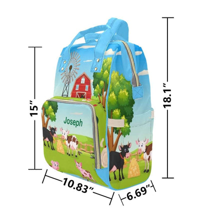 NZOOHY Farm Grass Animals Personalized Diaper Bag Backpack Multi-Function Custom with Name Large Travel Nappy Mommy Bag