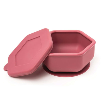 Tiny Twinkle Silicone Suction Bowl with Lid 13oz Burgundy