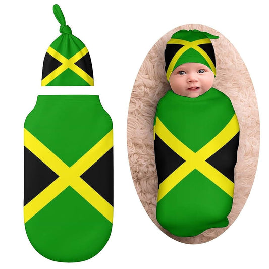 Qiohoey Jamaica Flag Newborn Baby Swaddle Blanket And Beanie Hat Set