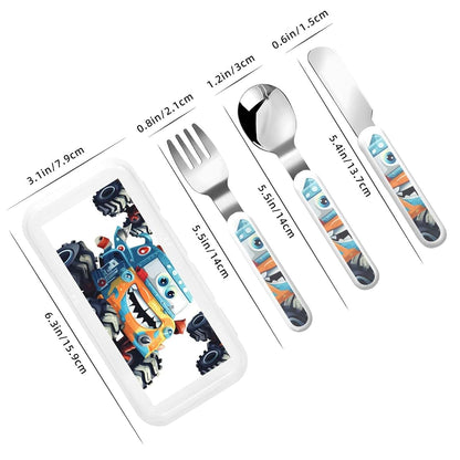 DDTKLSNV 3-Piece Kids Silverware Set With Storage Case, Stainless Steel Reusable Children Safe Knife Spoon Fork Set