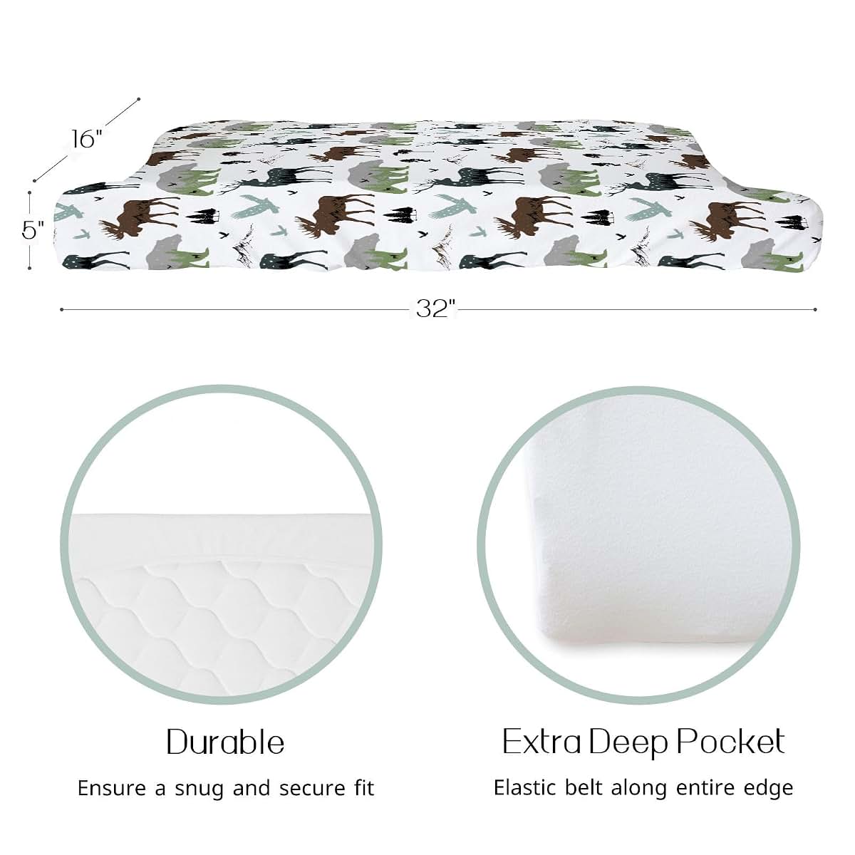 Boho Forest Animal Changing Pad Cover for Babies - Polyester Fitted Mat Sheet