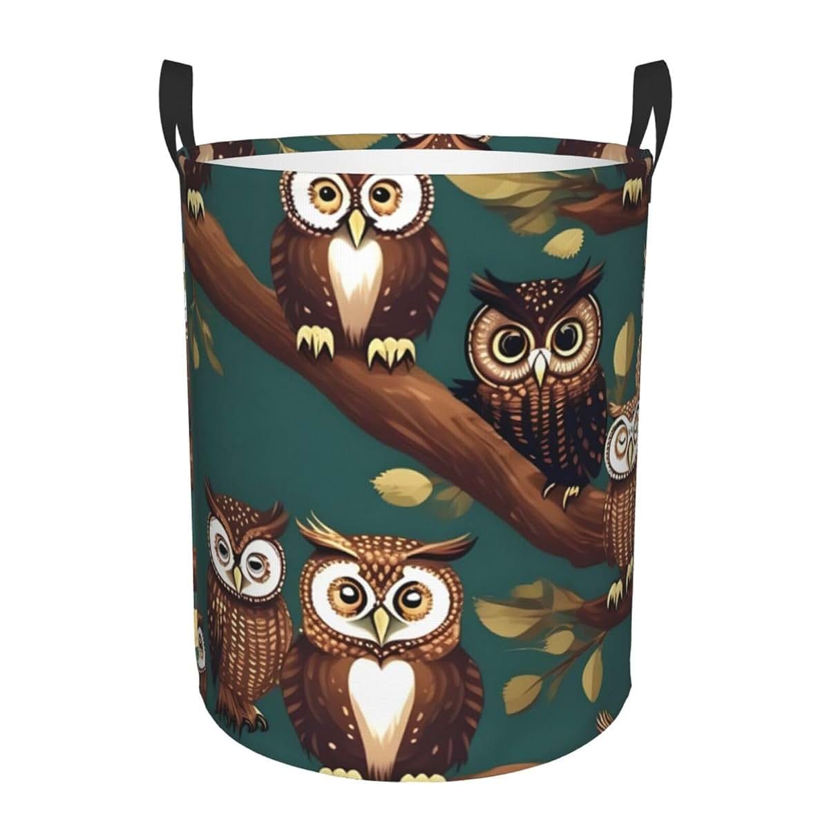 Zishak Many Owls On Tree Branches Round Portable Storage Bin