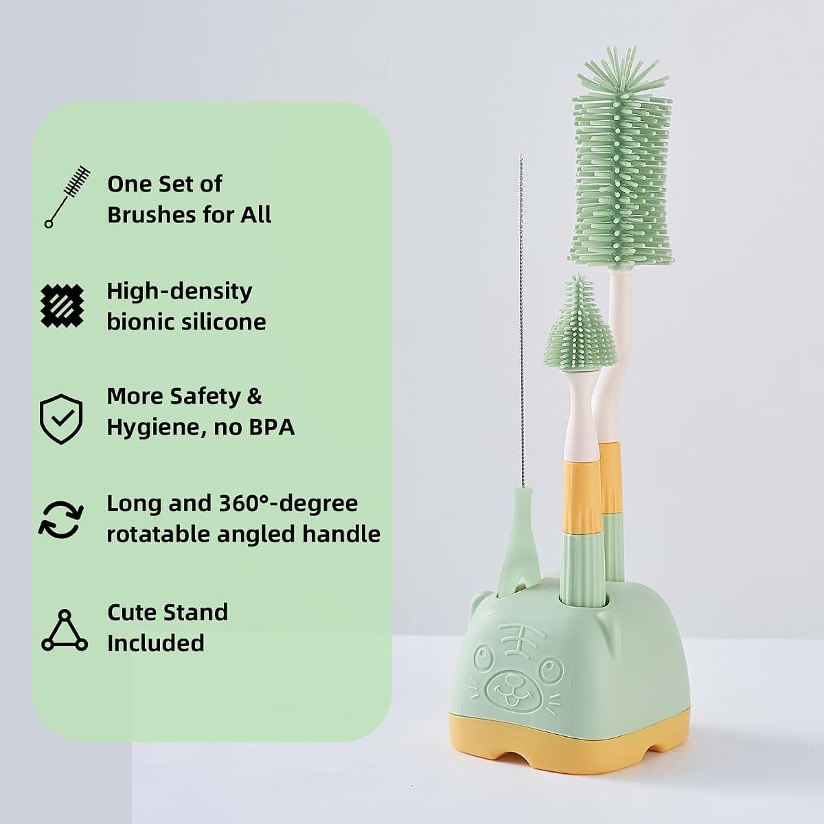 Malalife 3-in-1 Silicone Baby Bottle Brush Set With Storage Holder (photo 3)