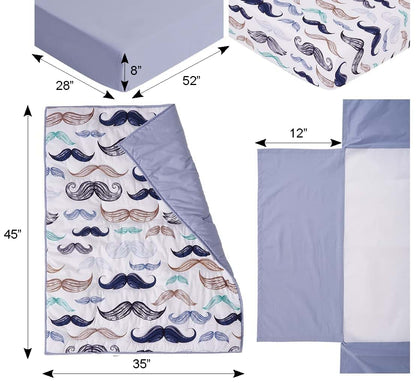 Noisy Mouse Boho Little Man Mustache 4-Piece Organic Cotton Baby Boy Crib Bedding Set
