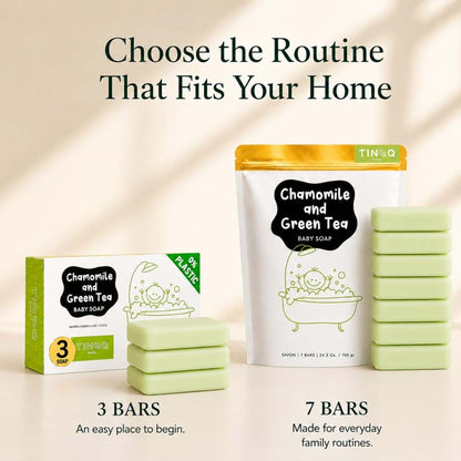 TINOQ Baby Soap Bar With Chamomile & Green Tea, Made With Organic Oils, 3 Bars