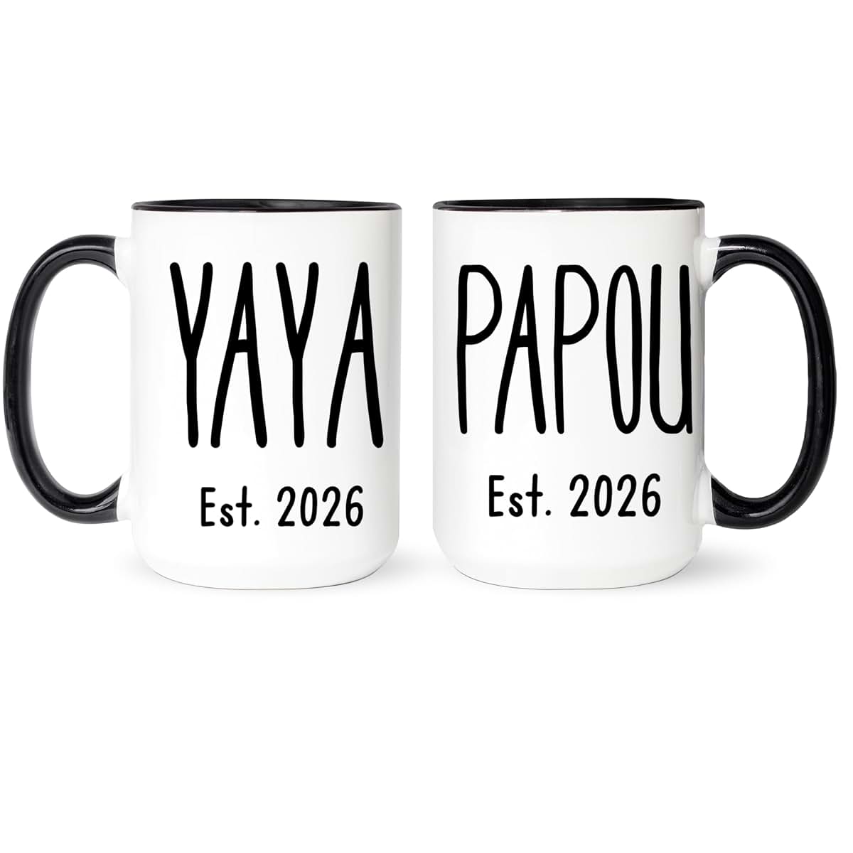 Fabby Gifts Yaya And Papou Mugs Set - Pregnancy Announcement To Greek Grandparents - Baby Reveal Grandma Grandpa (Black