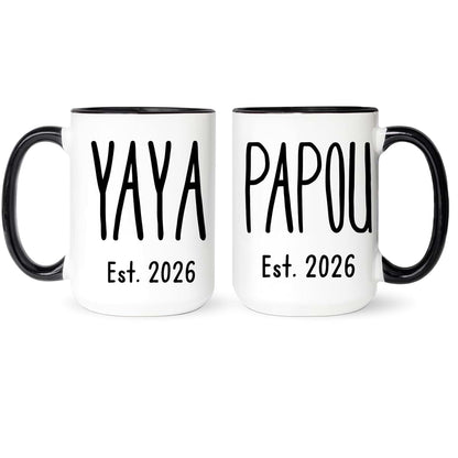 Fabby Gifts Yaya And Papou Mugs Set - Pregnancy Announcement To Greek Grandparents - Baby Reveal Grandma Grandpa (Black
