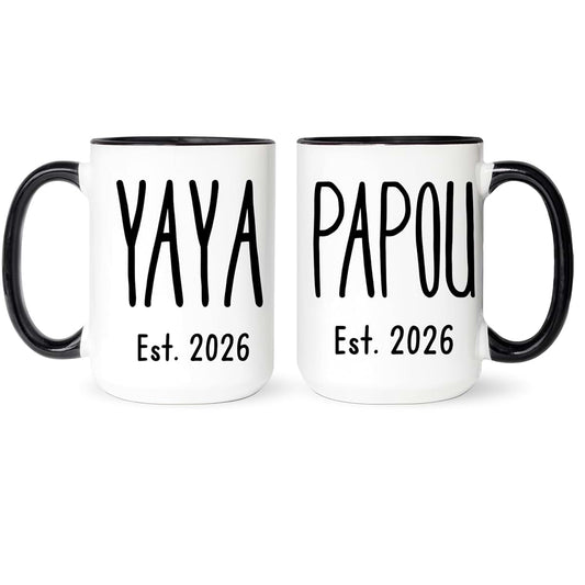 Fabby Gifts Yaya And Papou Mugs Set - Pregnancy Announcement To Greek Grandparents - Baby Reveal Grandma Grandpa