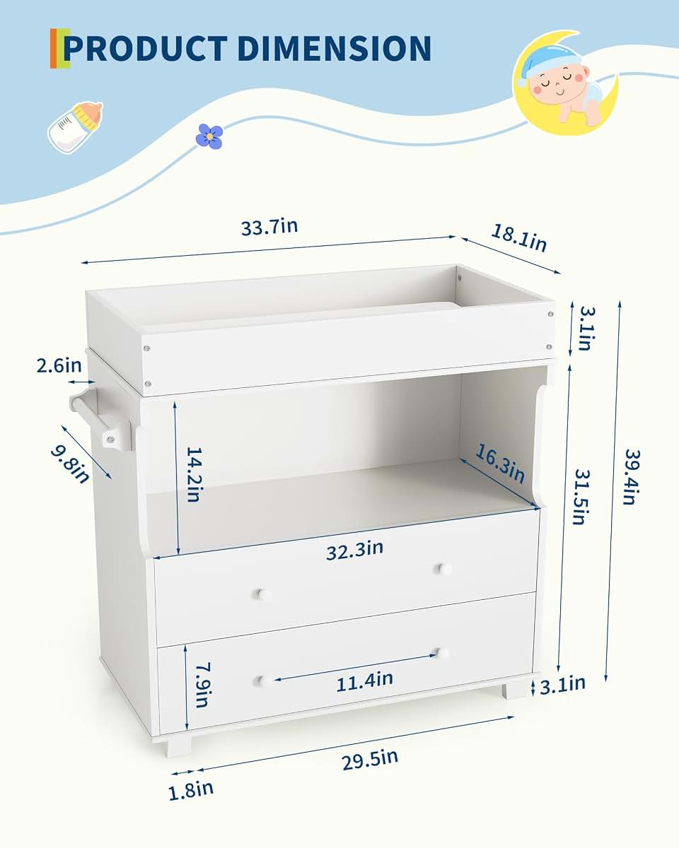 PeacefulHues Baby Changing Table Dresser With 2 Drawers (photo 2)