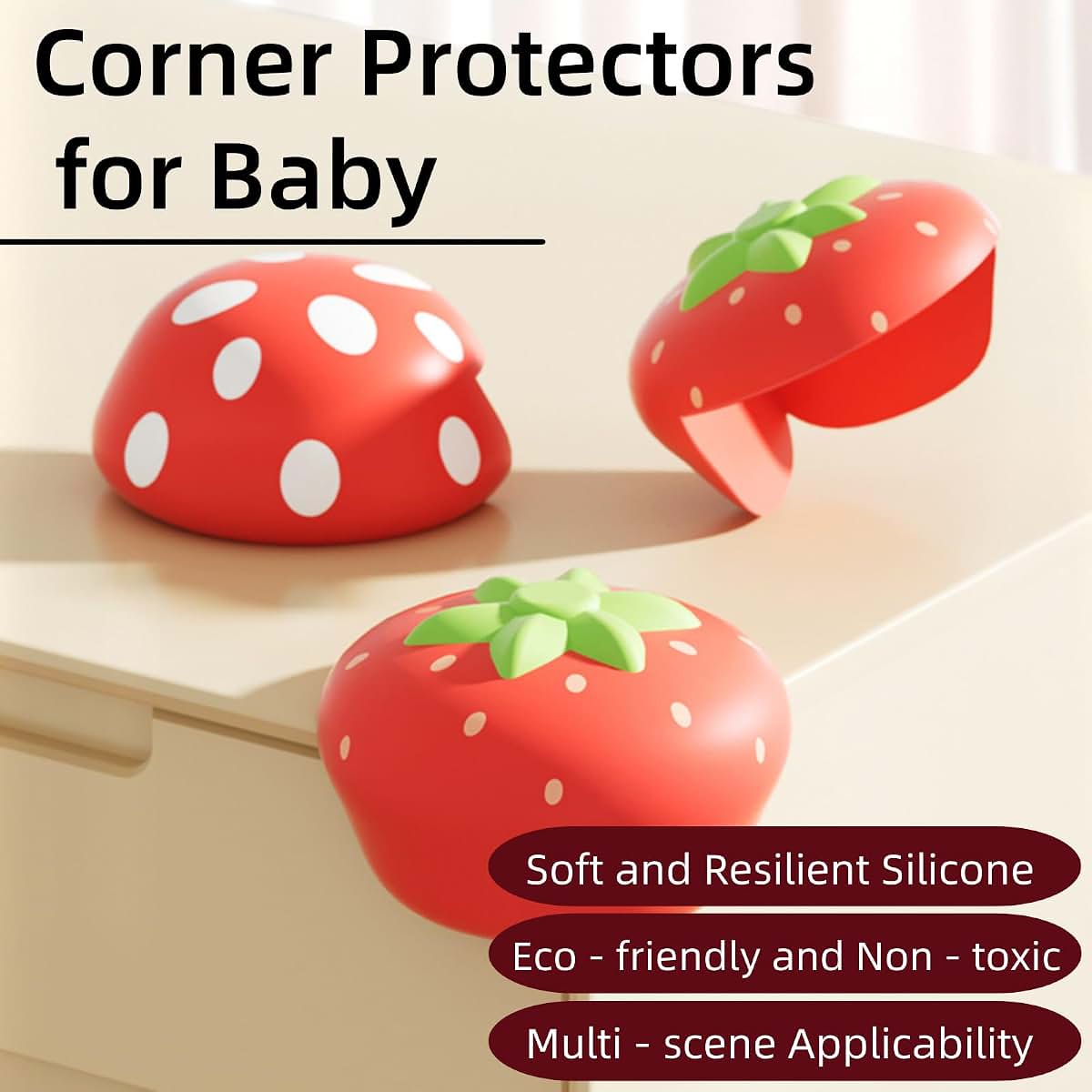 Taolivingmart Strawberry Silicone Corner Protectors for Furniture, 6 Pack (photo 2)