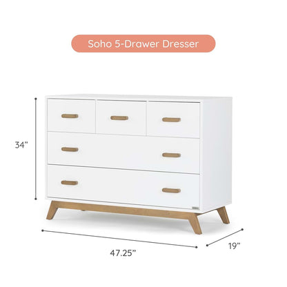 dadada Soho 5-Drawer Dresser for Nursery, Soft Close Drawers, White/Walnut (photo 3)